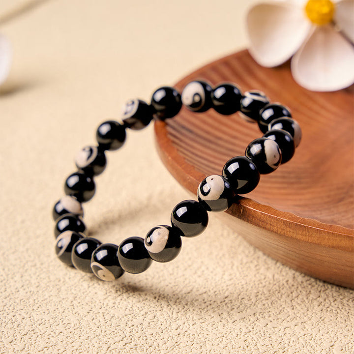 Buddha Stones Bracciale con perline Yin Yang in onice nera per l'equilibrio - image 1