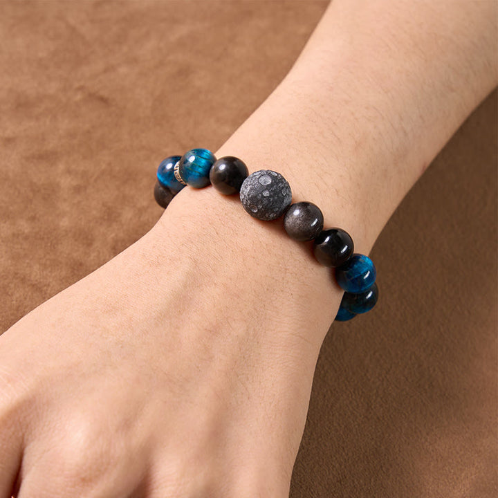Buddha Stones Bracciale di coppia con occhi di tigre blu e ossidiana con riflessi argentati, portafortuna - image 4