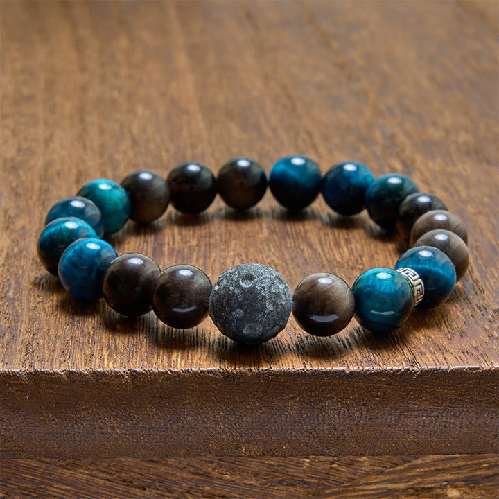 Buddha Stones Bracciale di coppia con occhi di tigre blu e ossidiana con riflessi argentati, portafortuna - image 3