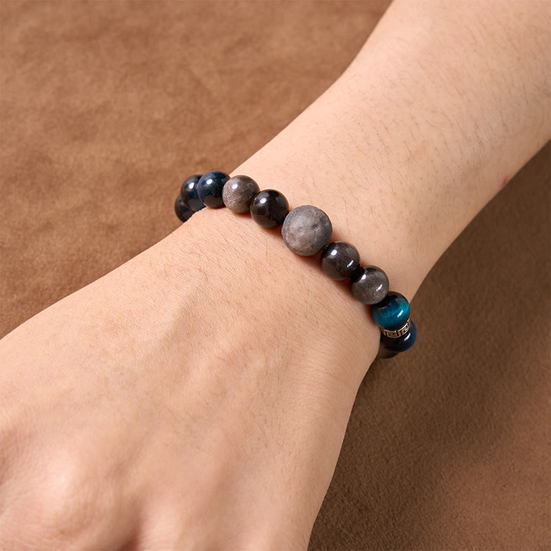 Buddha Stones Bracciale di coppia con occhi di tigre blu e ossidiana con riflessi argentati, portafortuna - image 12