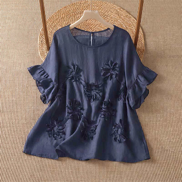 Buddha Stones T-shirt da donna a maniche corte, stile boho estivo casual, con stampa floreale. - Blu notte - US14, UK/AU18, EU46 (2XL) - image 6