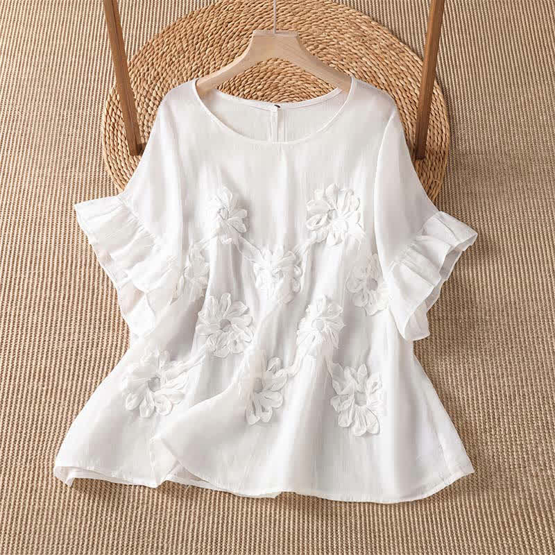 Buddha Stones T-shirt da donna a maniche corte, stile boho estivo casual, con stampa floreale. - Bianco - US14, UK/AU18, EU46 (2XL) - image 0