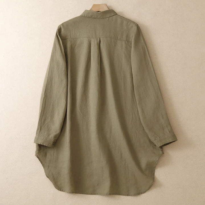 Buddha Stones Camicia da donna a maniche lunghe, tinta unita, casual, minimalista, con bottoni e tasche applicate, ideale per primavera e autunno. - image 1