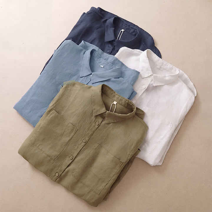 Buddha Stones Camicia da donna a maniche lunghe, tinta unita, casual, minimalista, con bottoni e tasche applicate, ideale per primavera e autunno. - image 11