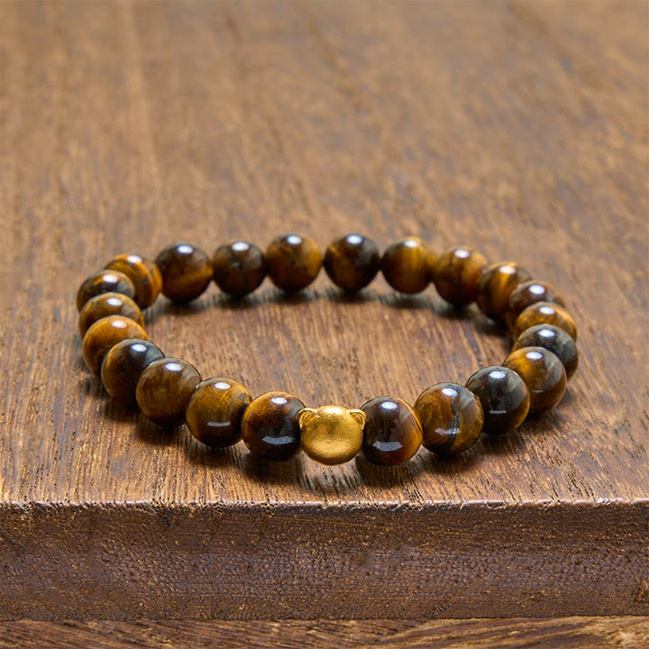 Buddha Stones Bracciale rinforzato in rame con testa di gatto e occhio di tigre - Occhio di tigre (Protezione ♥ Coraggio) - image 0