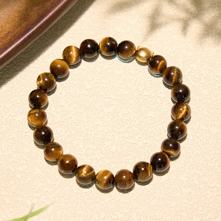 Buddha Stones Bracciale rinforzato in rame con testa di gatto e occhio di tigre - image 3
