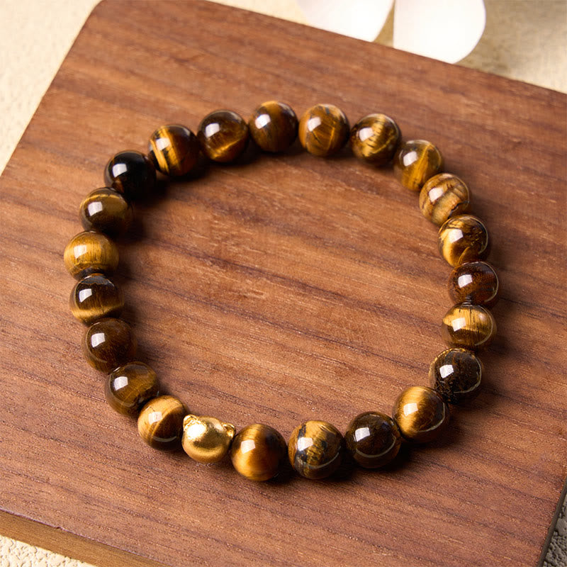 Buddha Stones Bracciale rinforzato in rame con testa di gatto e occhio di tigre - image 2