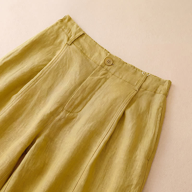Buddha Stones Pantaloni corti da donna a gamba larga con tasche, stile casual, minimalista, tinta unita, per primavera/estate. - image 1
