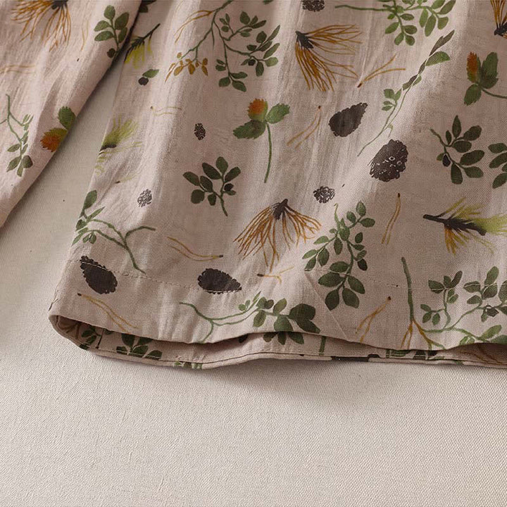 Buddha Stones Pantaloni corti da donna stile boho casual primavera estate con coulisse e stampa floreale a foglie, modello harem con tasche. - image 5