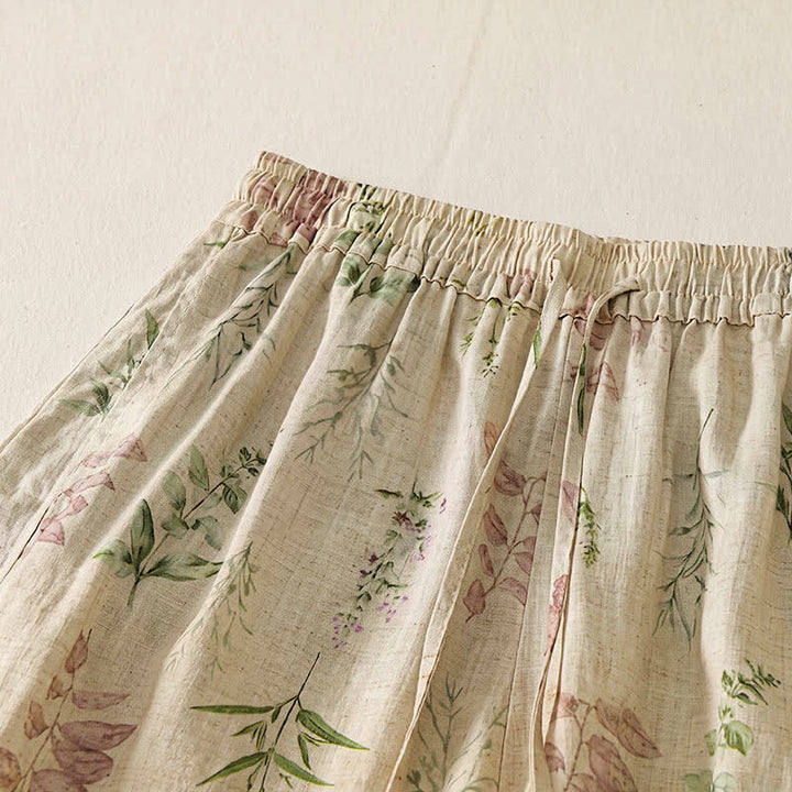 Buddha Stones Pantaloni corti da donna stile boho casual primavera estate con coulisse e stampa floreale a foglie, modello harem con tasche. - image 7
