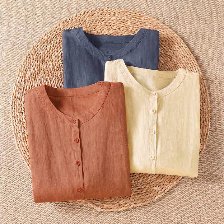 Buddha Stones Camicia da donna estiva casual e minimalista con bottoni e maniche a tre quarti. - image 13