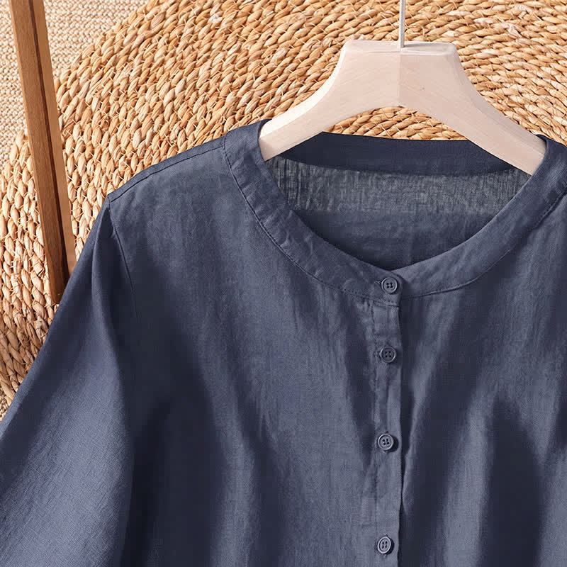 Buddha Stones Camicia da donna estiva casual e minimalista con bottoni e maniche a tre quarti. - image 5