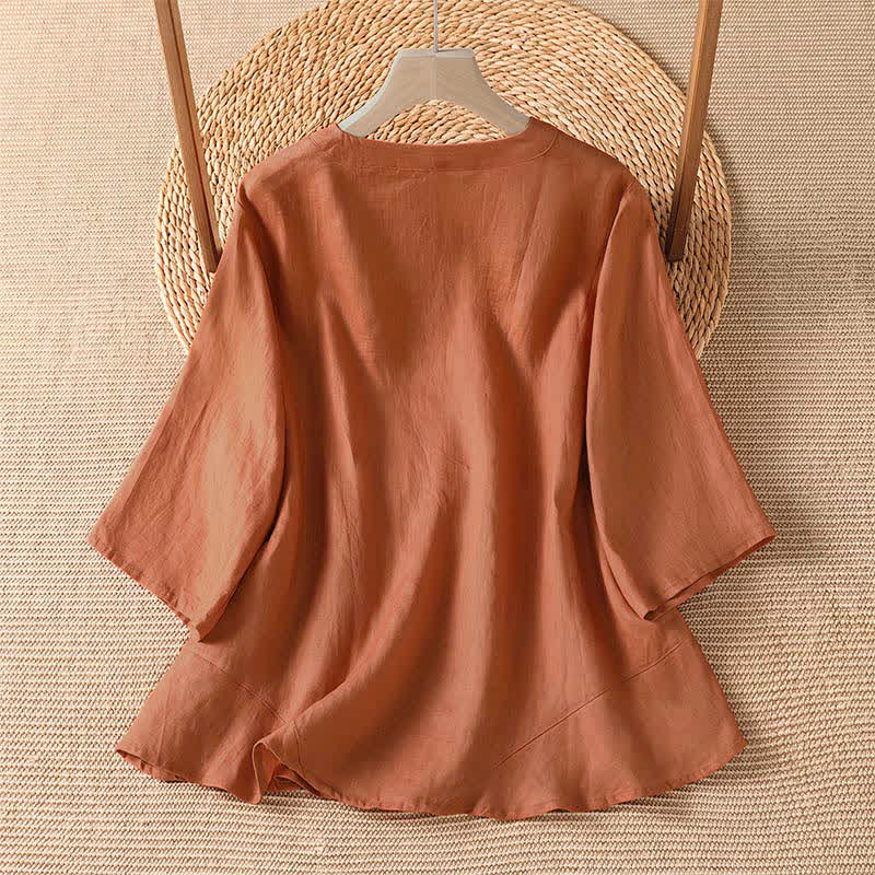 Buddha Stones Camicia da donna estiva casual e minimalista con bottoni e maniche a tre quarti. - image 1