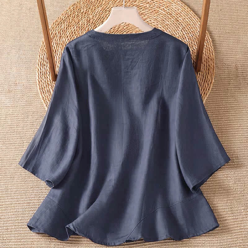 Buddha Stones Camicia da donna estiva casual e minimalista con bottoni e maniche a tre quarti. - image 4