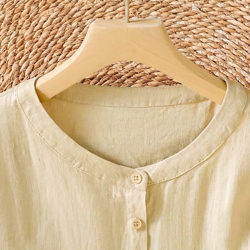Buddha Stones Camicia da donna estiva casual e minimalista con bottoni e maniche a tre quarti. - image 8