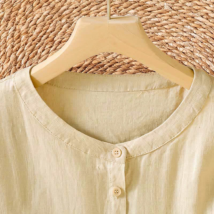 Buddha Stones Camicia da donna estiva casual e minimalista con bottoni e maniche a tre quarti. - image 8
