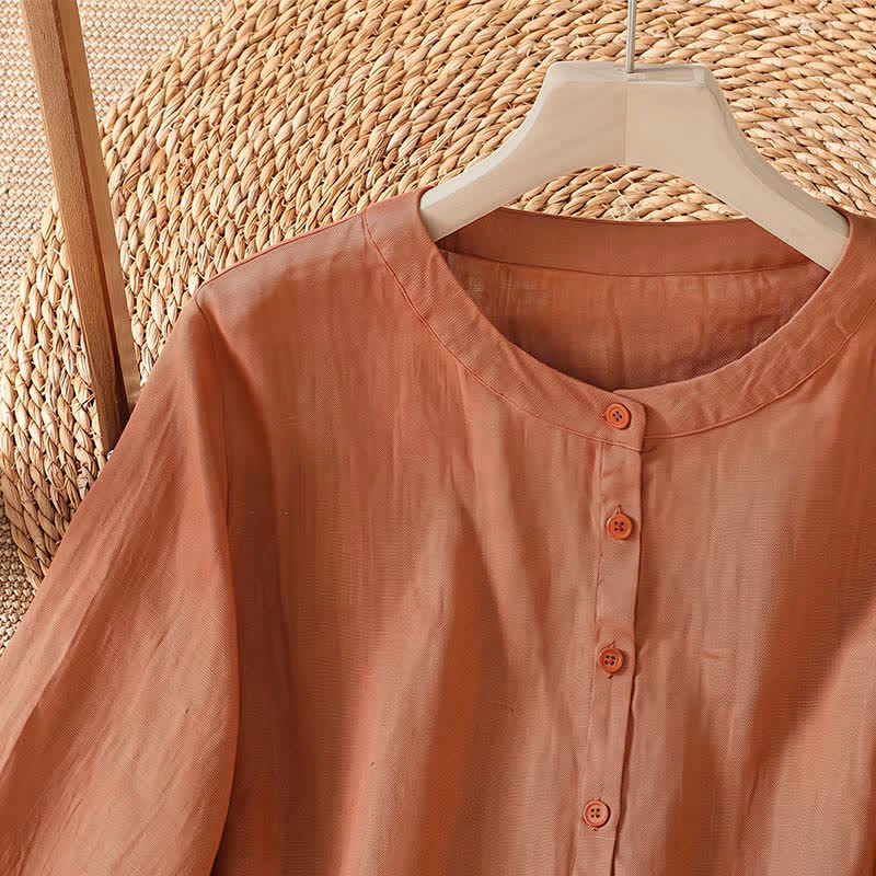 Buddha Stones Camicia da donna estiva casual e minimalista con bottoni e maniche a tre quarti. - image 2