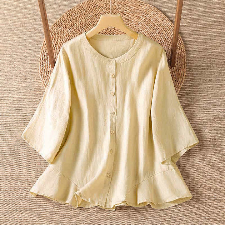 Buddha Stones Camicia da donna estiva casual e minimalista con bottoni e maniche a tre quarti. - Beige - US8-10, UK/AU12-14, EU40-42 (2XL) - image 6