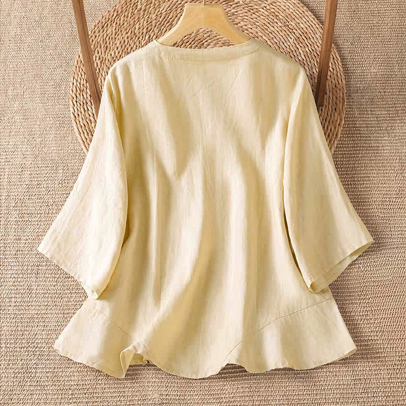 Buddha Stones Camicia da donna estiva casual e minimalista con bottoni e maniche a tre quarti. - image 7