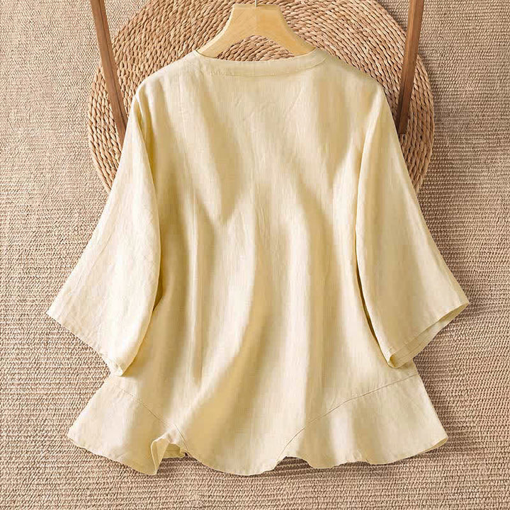 Buddha Stones Camicia da donna estiva casual e minimalista con bottoni e maniche a tre quarti. - image 7