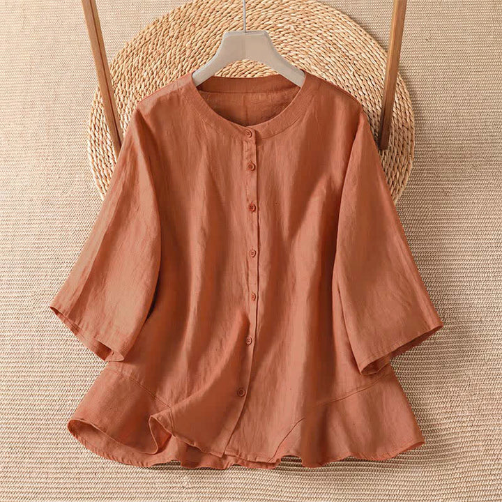 Buddha Stones Camicia da donna estiva casual e minimalista con bottoni e maniche a tre quarti. - Perù - US8-10, UK/AU12-14, EU40-42 (2XL) - image 0