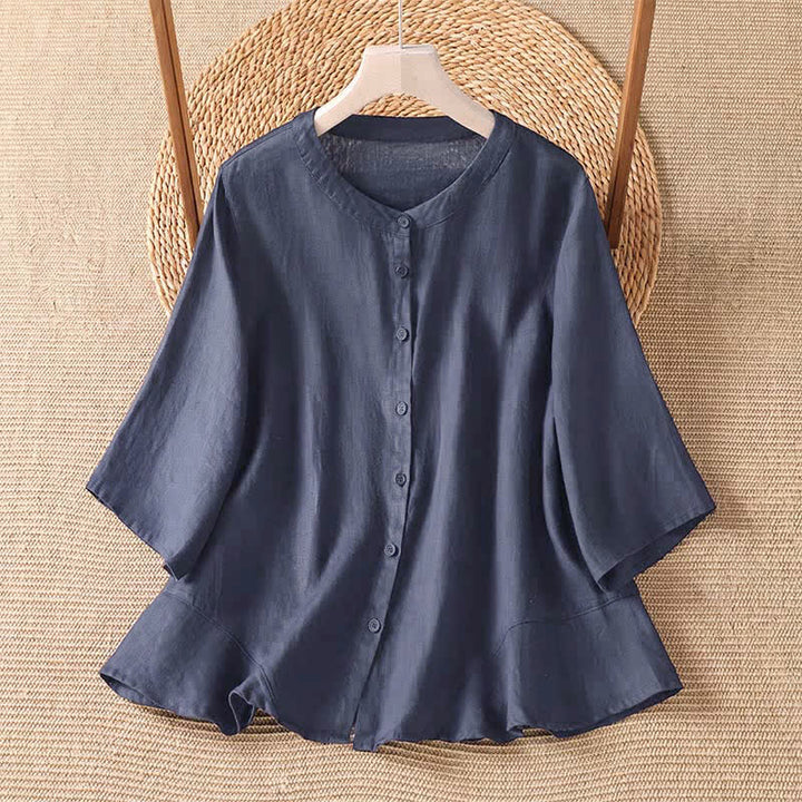 Buddha Stones Camicia da donna estiva casual e minimalista con bottoni e maniche a tre quarti. - Blu mezzanotte - US8-10, UK/AU12-14, EU40-42 (2XL) - image 3