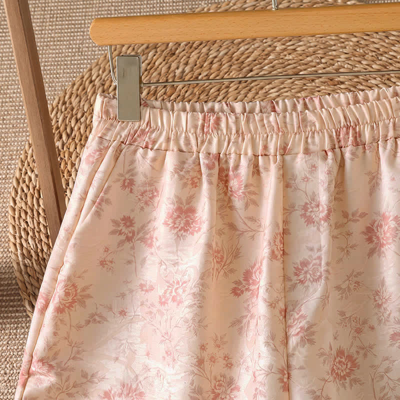 Buddha Stones Pantaloni lunghi da donna a gamba larga, stile boho, rosa, con stampa floreale, per primavera/estate e tempo libero, con tasche. - image 3