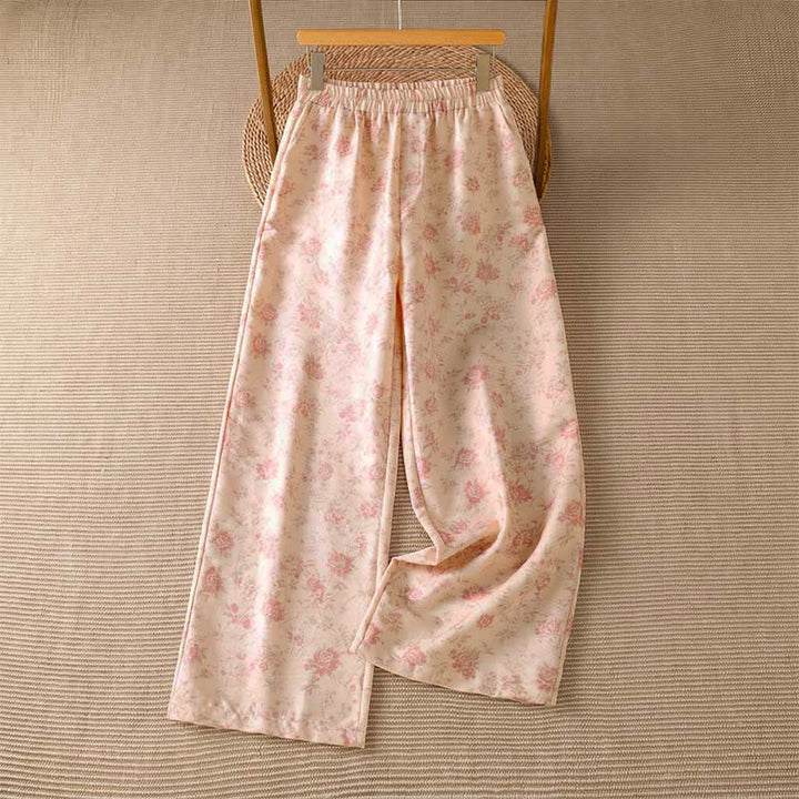 Buddha Stones Pantaloni lunghi da donna a gamba larga, stile boho, rosa, con stampa floreale, per primavera/estate e tempo libero, con tasche. - Rosa Nebbiosa - US8-10, UK/AU12-14, EU40-42 (2XL) - image 0