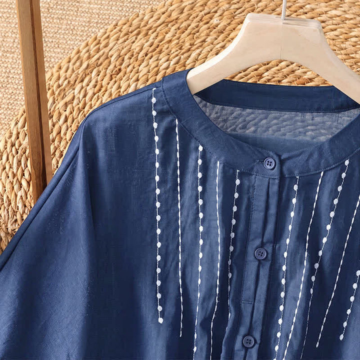 Buddha Stones Camicia da donna estiva casual boho con bottoni, coulisse, orlo svasato e maniche corte. - image 2