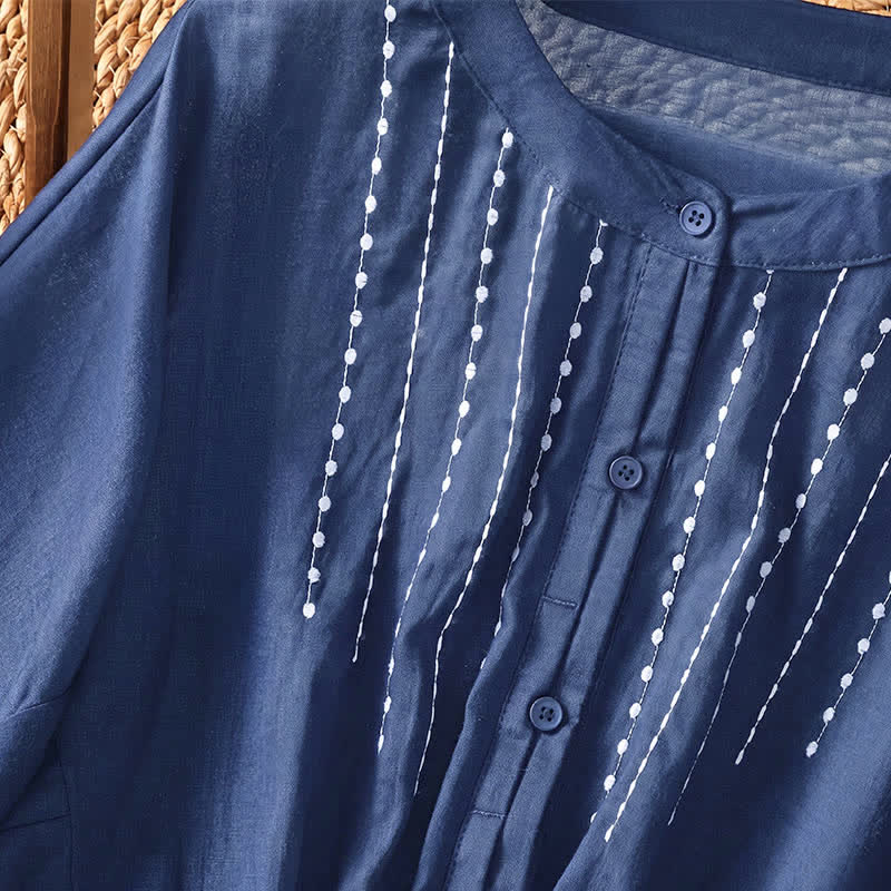 Buddha Stones Camicia da donna estiva casual boho con bottoni, coulisse, orlo svasato e maniche corte. - image 4