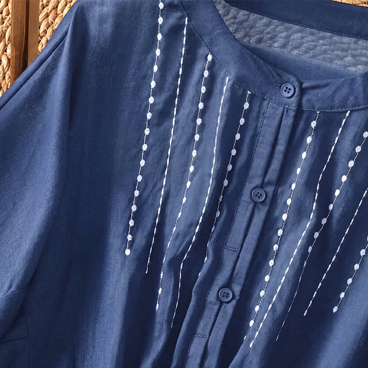 Buddha Stones Camicia da donna estiva casual boho con bottoni, coulisse, orlo svasato e maniche corte. - image 4