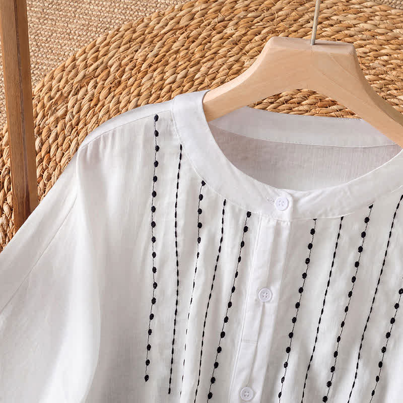 Buddha Stones Camicia da donna estiva casual boho con bottoni, coulisse, orlo svasato e maniche corte. - image 10
