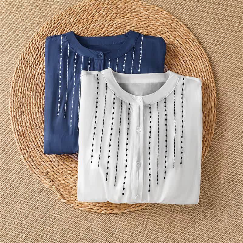 Buddha Stones Camicia da donna estiva casual boho con bottoni, coulisse, orlo svasato e maniche corte. - image 13