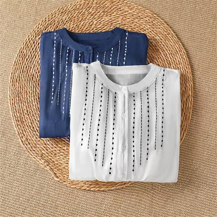 Buddha Stones Camicia da donna estiva casual boho con bottoni, coulisse, orlo svasato e maniche corte. - image 13