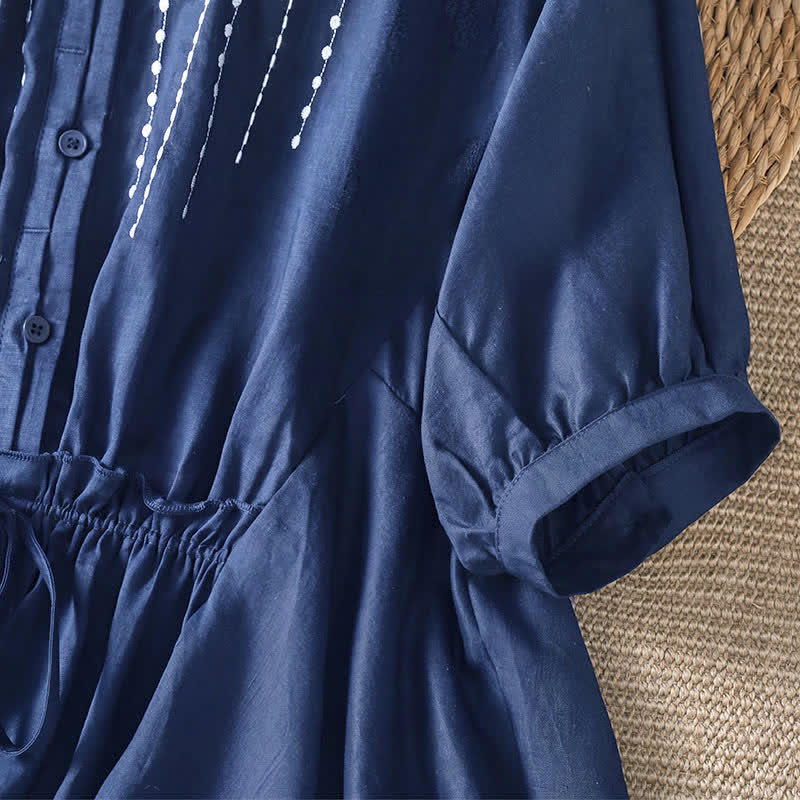 Buddha Stones Camicia da donna estiva casual boho con bottoni, coulisse, orlo svasato e maniche corte. - image 6