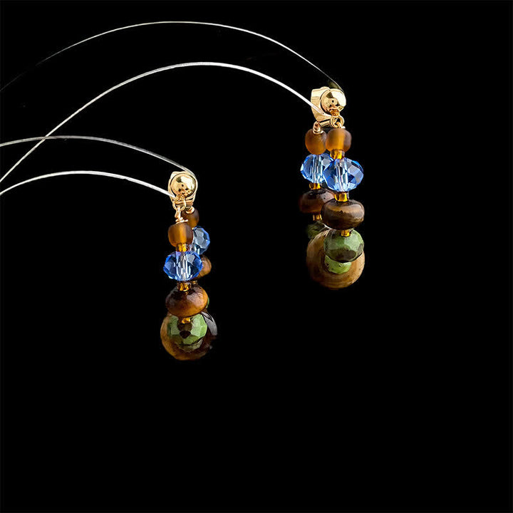 Buddha Stones Orecchini di protezione con perline di liuli e diaspro occhio di tigre blu maculato - image 4