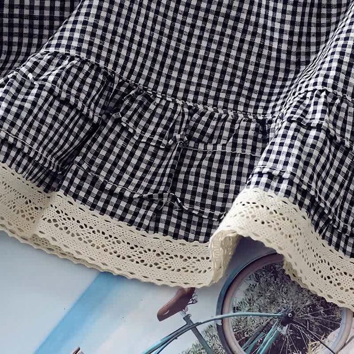 Buddha Stones T-shirt da donna a maniche lunghe, elegante, vintage, a quadri, con bordo in pizzo, per primavera/autunno. - image 7