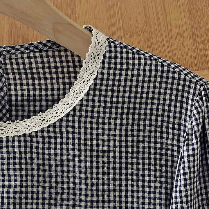 Buddha Stones T-shirt da donna a maniche lunghe, elegante, vintage, a quadri, con bordo in pizzo, per primavera/autunno. - image 6