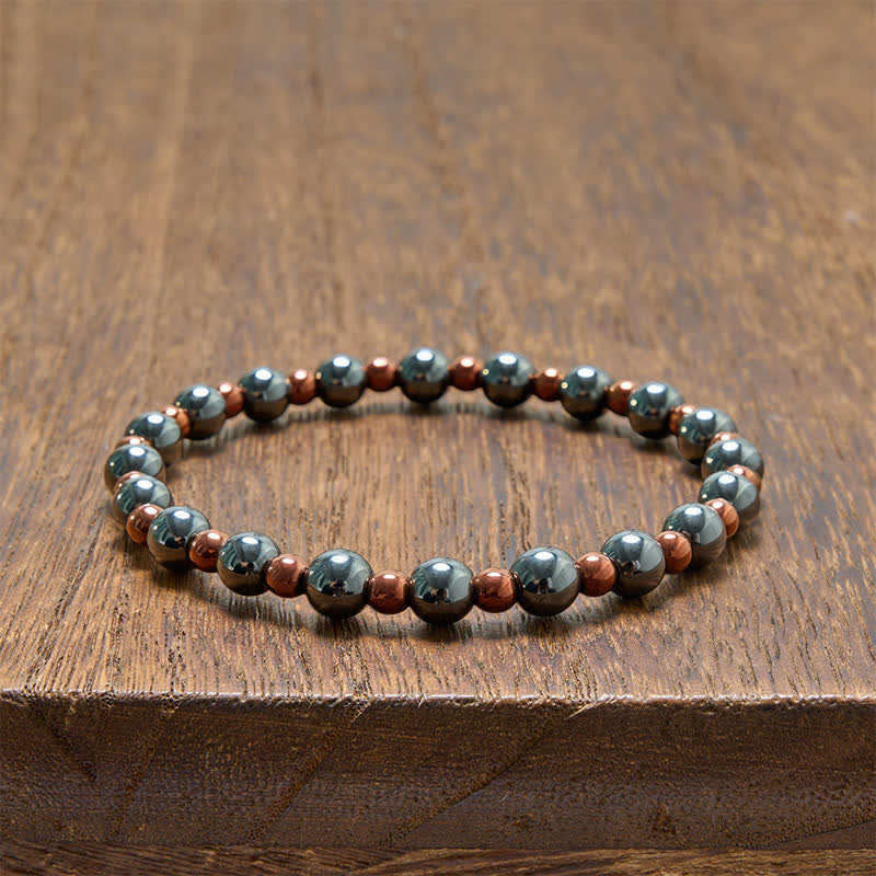 Buddha Stones Set di 2 braccialetti minimalisti rotondi in ematite per la messa a terra. - image 8