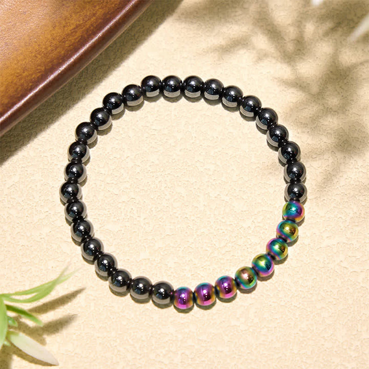 Buddha Stones Braccialetto di ematite con perline rotonde per radicamento - Ematite arcobaleno (Circonferenza del polso: 5,5–5,9 pollici/14–15 cm) - image 7