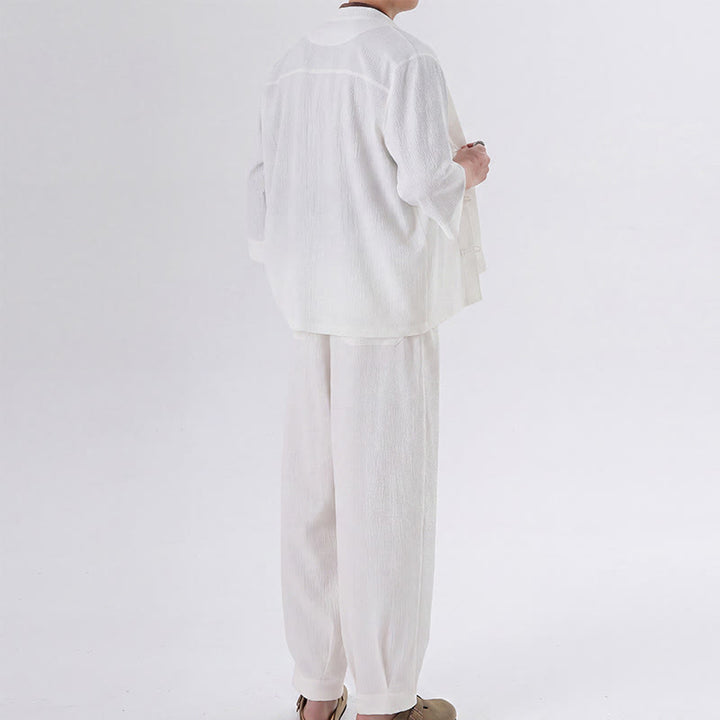 Buddha Stones Completo da uomo composto da 2 pezzi: camicia e pantaloni a maniche a tre quarti con bottoni a rana, stile Spring Tang, tinta unita, ideale per la meditazione, con tasca. - image 14
