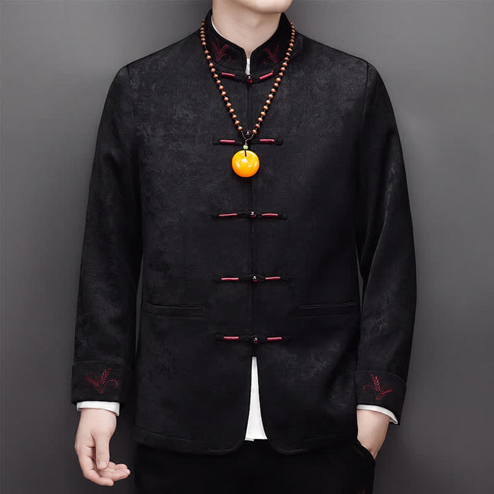Buddha Stones Completo autunno/inverno stile Tang elegante con bottoni a rana, colletto alla coreana, giacca e pantaloni astratti da uomo, tessuto da meditazione con tasca - image 17