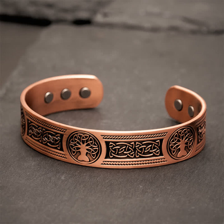 Buddha Stones Bracciale vintage aperto con albero della vita e simbolo dell'unità in rame rosso. - Rame rosso (diametro interno: circa 58 mm) - image 0