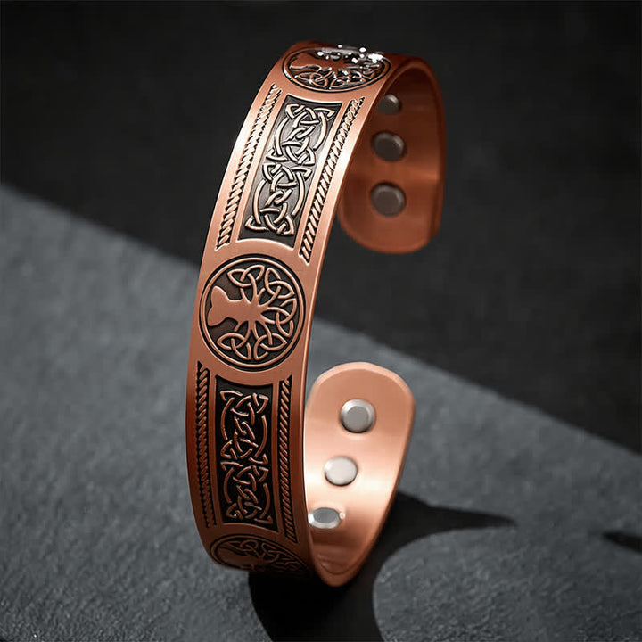 Buddha Stones Bracciale vintage aperto con albero della vita e simbolo dell'unità in rame rosso. - image 3