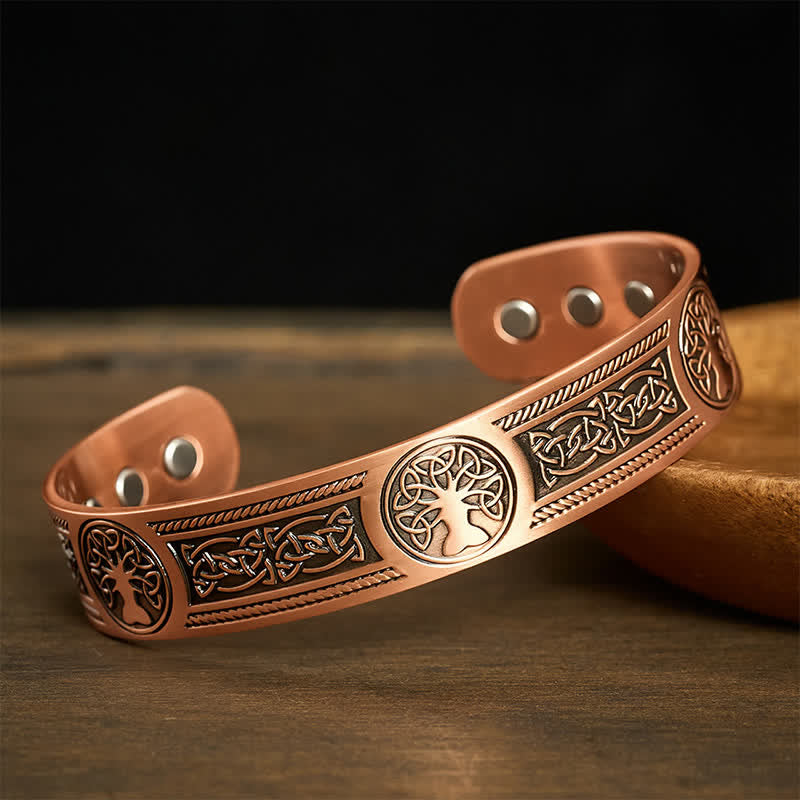 Buddha Stones Bracciale vintage aperto con albero della vita e simbolo dell'unità in rame rosso. - image 1