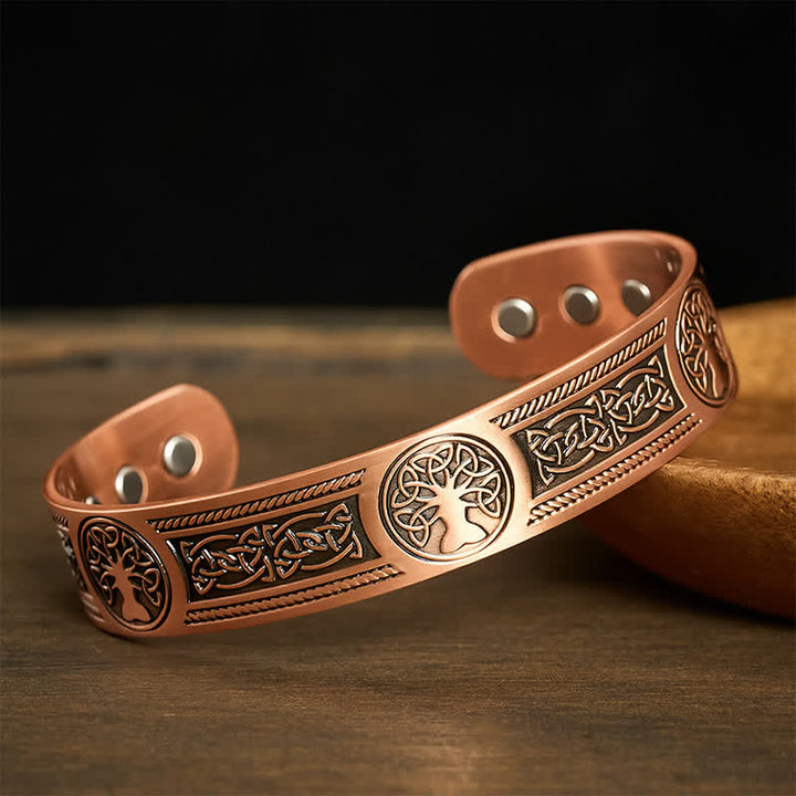 Buddha Stones Bracciale vintage aperto con albero della vita e simbolo dell'unità in rame rosso. - image 1
