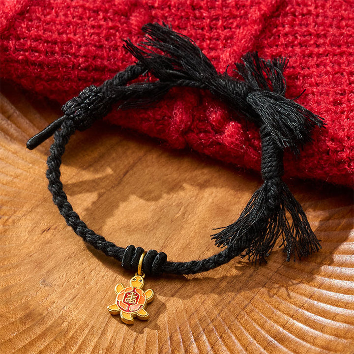Buddha Stones Bracciale tibetano con ciondolo a forma di tartaruga, cordino rosso e filo placcato oro in rame. - Nero (Circonferenza del polso: 5,5–6,7 pollici/14–17 cm) - image 17