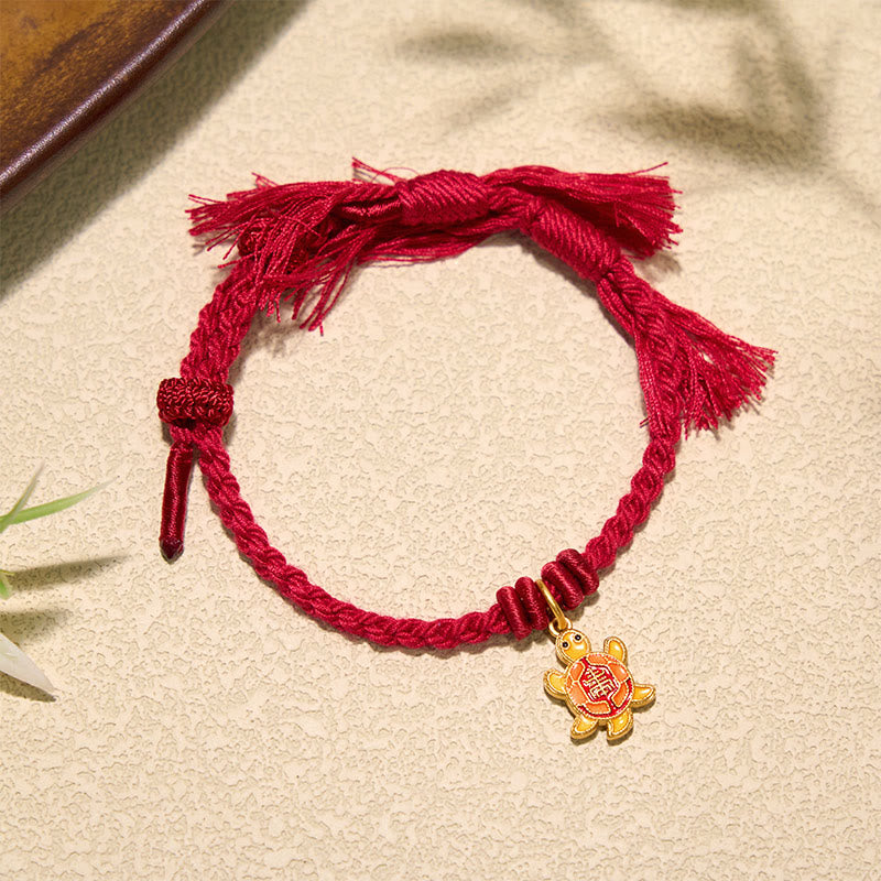 Buddha Stones Bracciale tibetano con ciondolo a forma di tartaruga, cordino rosso e filo placcato oro in rame. - image 14