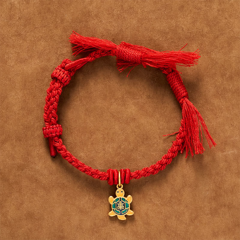 Buddha Stones Bracciale tibetano con ciondolo a forma di tartaruga, cordino rosso e filo placcato oro in rame. - image 3
