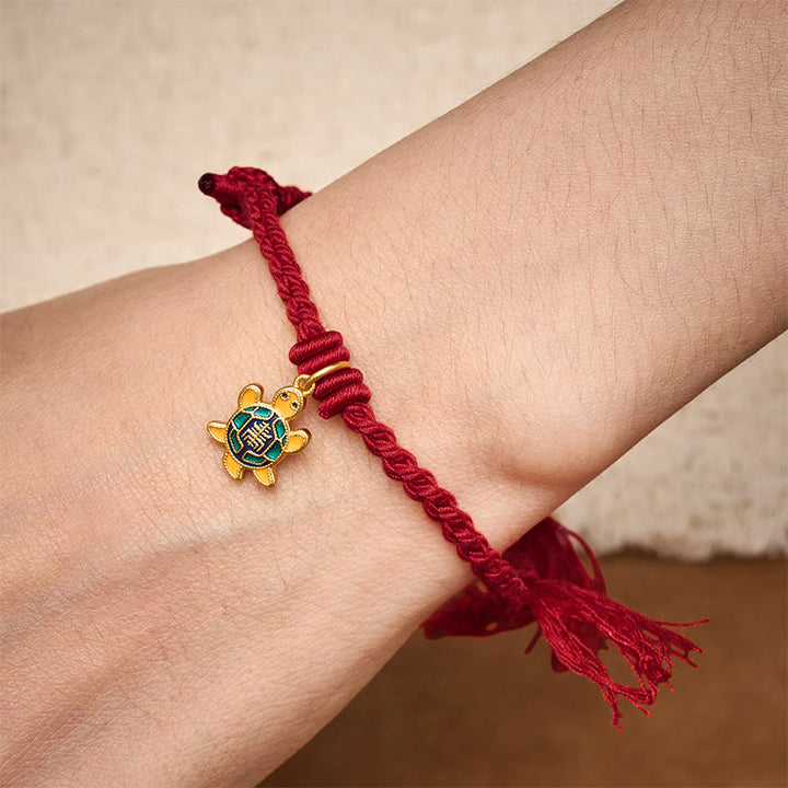 Buddha Stones Bracciale tibetano con ciondolo a forma di tartaruga, cordino rosso e filo placcato oro in rame. - image 16